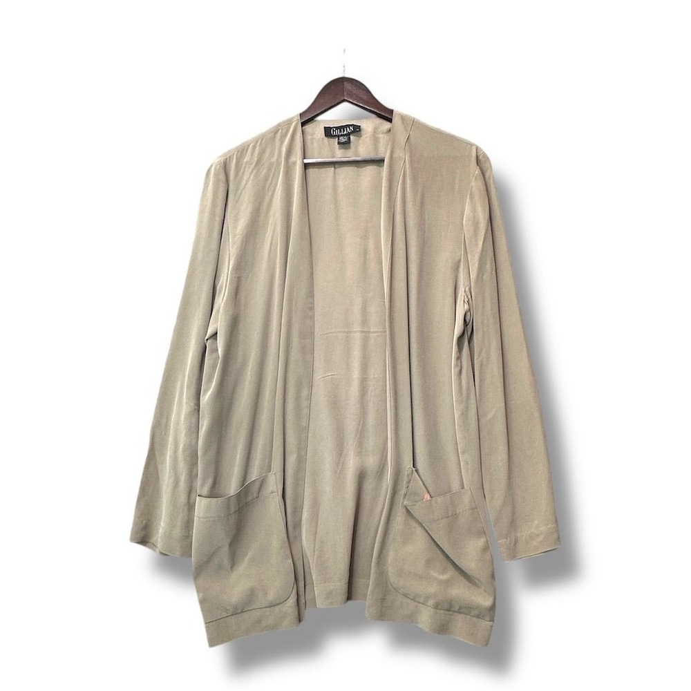 Gillian Women's Silk Open Cardigan Taupe Size 12 Capsule Minimalist Casual Chic